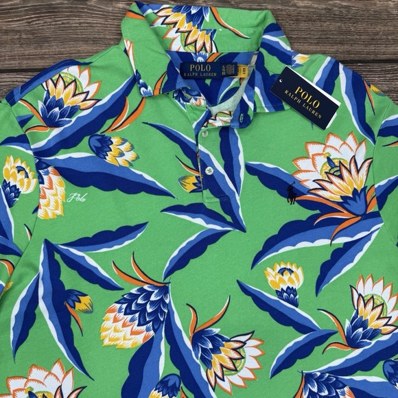 Polo Ralph Lauren Men's Custom‎ Slim Fit Floral Spa Terry Polo Green SZ XL NEW A